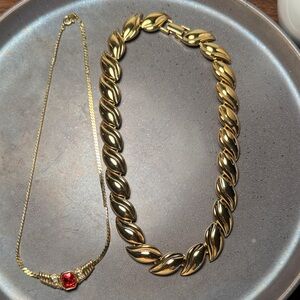 Gold and Red Gem Necklace Set